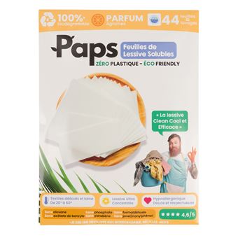 Enveloppe de 44 Feuilles de Lessive ultra concentree - 44 Lavages - Parfum Agrumes - Facile à transporter et à ranger - Pour tout type de linge de 20 à 60 - Economique: pas de surdosage possible - Clean pour la planete - Zero plastique - Ecologique