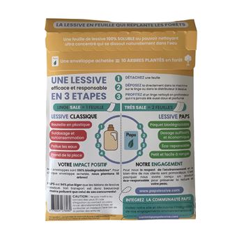 Enveloppe de 44 Feuilles de Lessive ultra concentree - 44 Lavages - Parfum Agrumes - Facile à transporter et à ranger - Pour tout type de linge de 20 à 60 - Economique: pas de surdosage possible - Clean pour la planete - Zero plastique - Ecologique