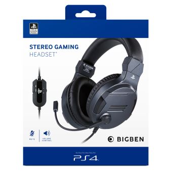 Casque Gaming filaire BigBen Officiel V3 Gris pour PS4