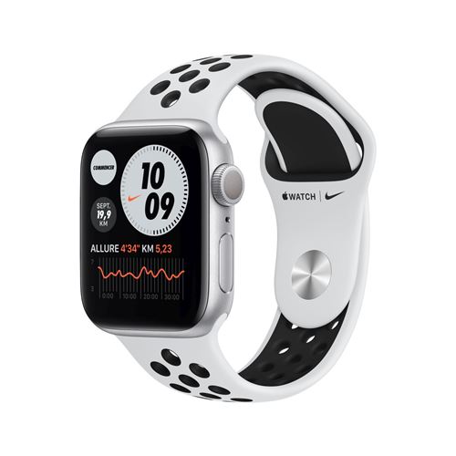 Apple Watch Nike Series 6 GPS, 40mm boitier Aluminium argent avec Bracelet Sport Platinium pur/Noir 