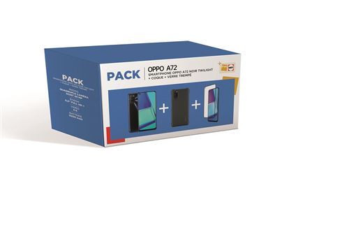 Pack Smartphone Oppo A72 6.5"" Double SIM 128 Go Noir + Coque + Protège Ecran État correct - Oppo reconditionné disponible sur Fnac