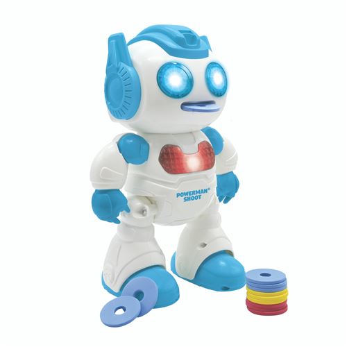 Lexibook Powerman® Shoot Robot Programmable avec Dance Musique démo – Télécommande et disques à lancer inclus en mousse inclus