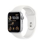 Apple Watch SE GPS 2ème génération, boîtier Aluminium Argent 44mm avec Bracelet Sport Blanc