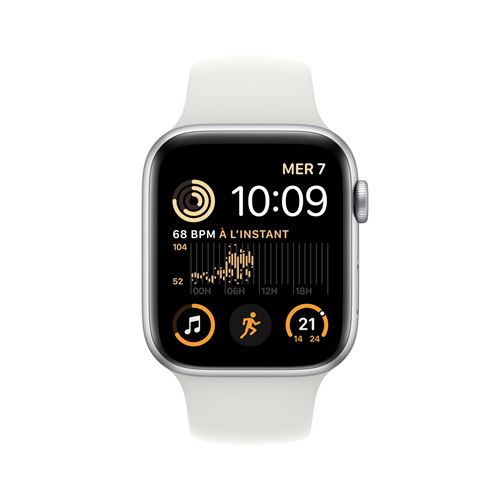 Apple Watch SE GPS - 2ème génération - 44 mm - Boîtier Silver Aluminium  avec Bracelet Sport Blanc (MNK23NF/A) - Apple Watch