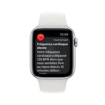 Apple Watch SE GPS 2ème génération, boîtier Aluminium Argent 44mm avec Bracelet Sport Blanc