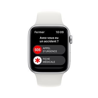 Apple Watch SE GPS 2ème génération, boîtier Aluminium Argent 44mm avec Bracelet Sport Blanc