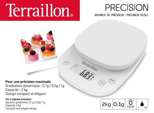 Balance culinaire électronique de précision - TERRAILLON 14526 - 2kg -  Affichage LCD - Fonction Tare - Blanche - Cdiscount Electroménager