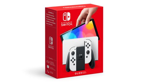 Nintendo Switch (modèle OLED) avec station d’accueil et manettes Joy-Con blanches