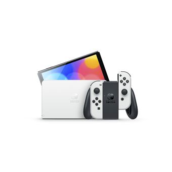 Nintendo Switch (modèle OLED) avec station d’accueil et manettes Joy-Con blanches