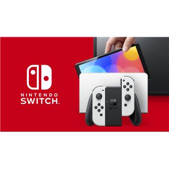 Nintendo Switch (modèle OLED) avec station d’accueil et manettes Joy-Con blanches