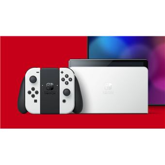 Nintendo Switch (modèle OLED) avec station d’accueil et manettes Joy-Con blanches