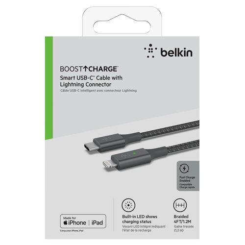 Câble Belkin USB‑C BOOST↑Charge Pro Flex avec connecteur Lightning (3 m) -  Blanc - Apple (FR)