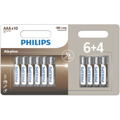 Lot de 10 piles Philips AAA LR03 1 pack de 6+4