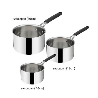 Set De 3 Casseroles Inox Lagostina Tempra - 16, 18 Et 20 Cm - Compatible Induction, Acier 18/10, Fond Lagotherm