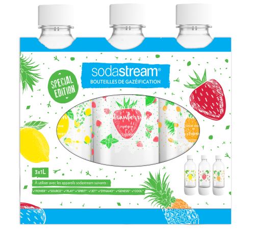 Pack de 3 bouteilles Sodastream Bulles de couleur 1L