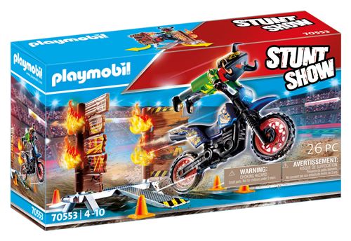 Playmobil Stuntshow 70553 Stuntshow Pilote De Moto et Mur De Feu