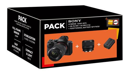 Pack Fnac Hybride Sony Alpha 7Ii Noir + Fe 28-70Mm F/3.5-5.6 + Fe 50Mm F/1.8 + Batterie Additionnelle