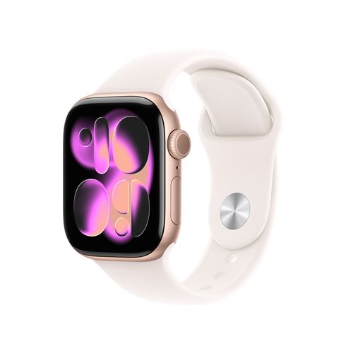Apple Watch Series 11 GPS 42mm Boitier en Aluminium Or Rose avec Bracelet Sport Rose Tendre M/L