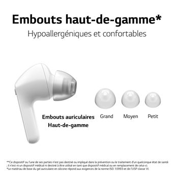 Ecouteurs sans fil à réduction du bruit LG Tone Free Bluetooth True Wireless Blanc