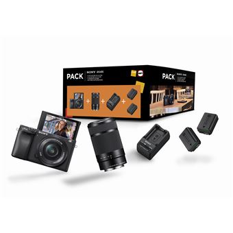 Pack Fnac Appareil photo Hybride Sony A6400 Noir + Objectif E PZ 16-50 mm f/3.5-5.6 OSS + Objectif E 55-210 mm f/4.5-6.3 OSS + chargeur externe + 2ème batterie