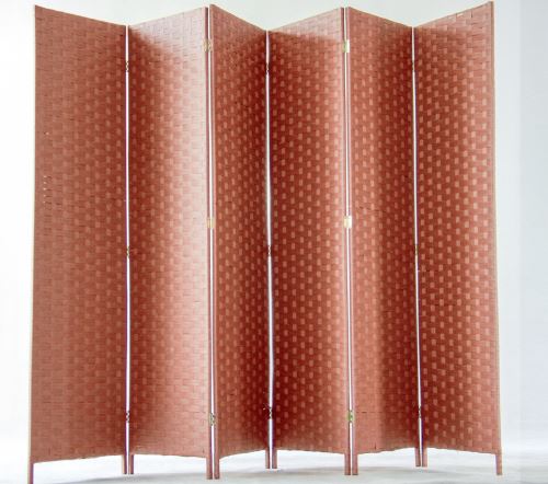 Paravent de 6 pans tress en fibres naturelles coloris brun - Dim : H180 x L270 cm - PEGANE -