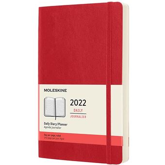 Agenda journalier Moleskine Grand format Couverture souple 2022 Rouge Ecarlate