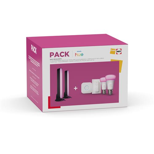 Pack Découverte Kit de démarrage Philips Hue Ambiance blanc et couleur + Pont + Télécommande + 2 Barres Lumineuses Philips Hue Play