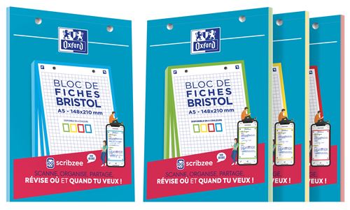Bloc-notes de 30 fiches A5 quadrillées Oxford Bristol 2.0 Modèle aléatoire