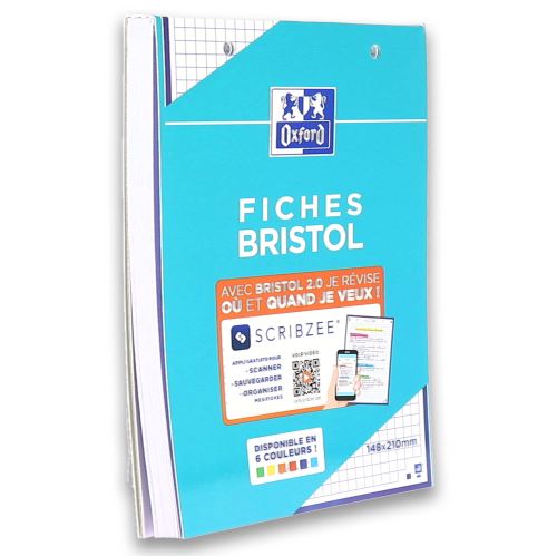 CAHIER DE FICHES BRISTOL 2.0 OXFORD A5 14,8X21CM 5X5MM COULEUR 30 UNITÉS