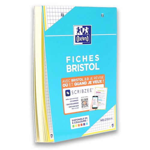 OXFORD Bloc de 30 Fiches Bristol Perforées A5 Q5/5 Blanc - Tout Le Scolaire