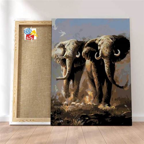 Décoration murale Peinture Par Numéros Éléphants en cavale 40 x 50 cm