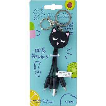 Câble de charge universel 3 en 1 Yello koko 15 cm Chat Noir