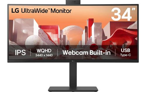 Lg Schwarz Monitor 34Ba85qe-B 34 Zoll Ultrawide Curved Lcd + Integrierter Fhd-Webcam Und Usb-C-Anschluss