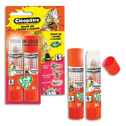 Blister de 2 sticks colle transparente Adhésive Astérix Cléopâtre