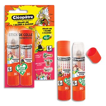 Blister de 2 sticks colle transparente Adhésive Astérix Cléopâtre