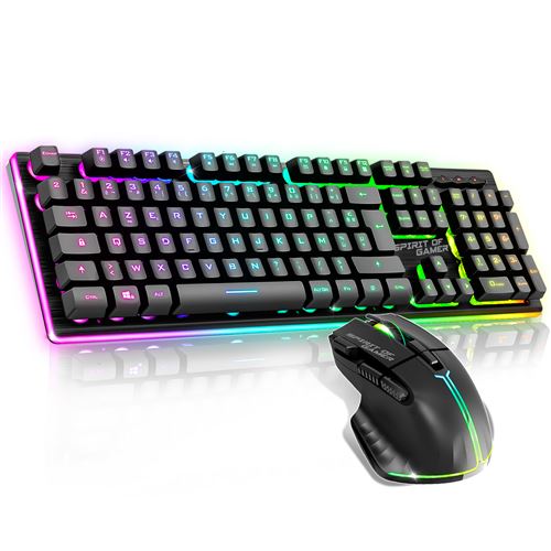 Pack Clavier Azerty Et Souris Sans Fil Spirit Of Gamer Ultimate 600 Noir