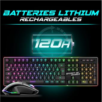 ULTIMATE 600 Pack clavier/souris RGB sans fil 2,4 Ghz rechargeable  :  Clavier 104 Touches semi-mecaniques / 12 Raccourcis multimedia  // SOURIS 4800 DPI / 8 Boutons dont 1 RapidFire / Acceleration 10 G, Vitesse 4000 fps, Frequence 250 Hz