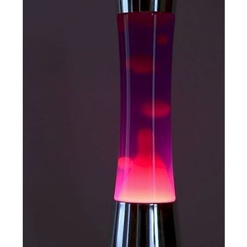 Lampe à lave Fisura avec base chromée, liquide violet et lave rouge