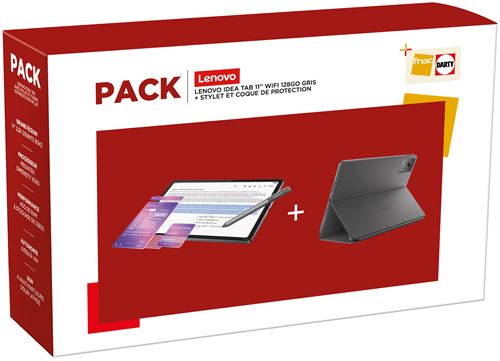 Pack Tablette Tactile Lenovo Idea Tab 11 Wi-Fi 128 Go Gris anthracite + Stylet + Coque de protection
