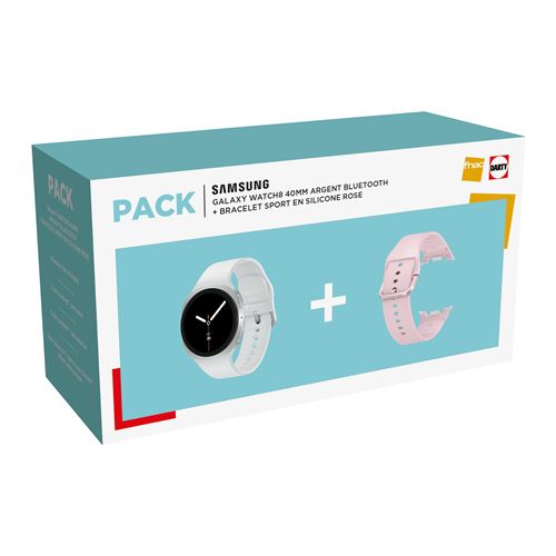 Pack Montre Connectée Samsung Galaxy Watch 8 40 Mm Bluetooth Argent + Bracelet Sport En Silicone Rose