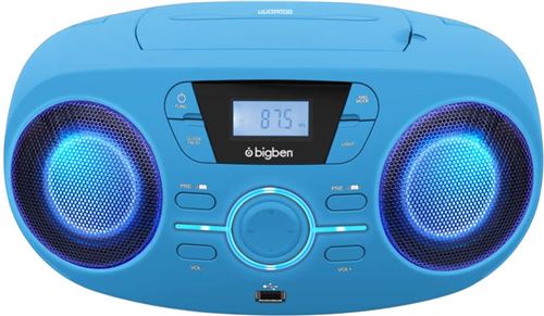Lecteur CD/USB portable BigBen avec effets lumineux Bleu