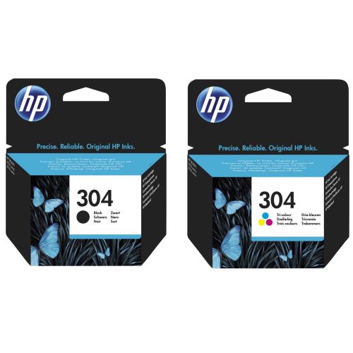 HP Pack de 2 Cartouches d'Encre HP 304 Noire et Trois Couleurs Authentiques  (3JB05AE) pas cher 