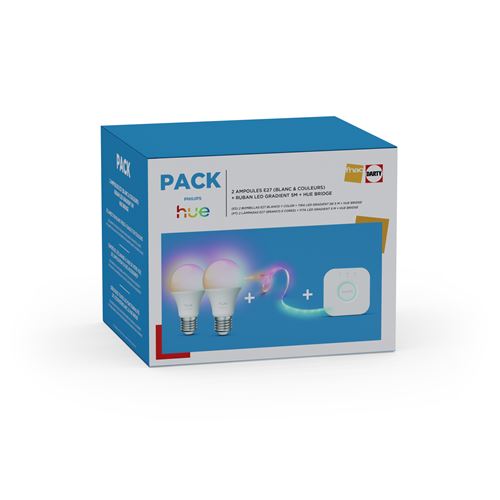Pack Découverte Fnac Darty Europe 2 ampoules connectées E27 et couleurs + Ruban LED Gradient 5 + Hue Bridge