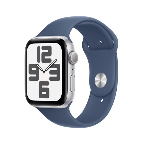 Apple Watch SE GPS 44 mm Boîtier en Aluminium Argent avec Bracelet Sport Denim S/M version 2024
