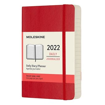 Agenda journalier Moleskine Format de poche Couverture souple 2022 Rouge Ecarlate