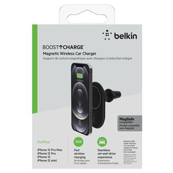 Support de voiture magnétique avec chargeur à induction intégré pour iPhone 12 Belkin Noir