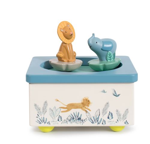 Boîte à musique Moulin Roty Sous mon baobab avec Paprika le lion et Bergamote l'éléphant
