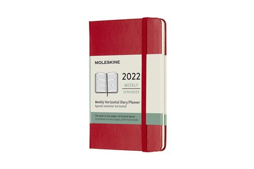 Agenda semainier Moleskine Horizontal Format de poche Couverture rigide 2022 Rouge Ecarlate