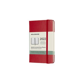 Agenda semainier Moleskine Horizontal Format de poche Couverture rigide 2022 Rouge Ecarlate