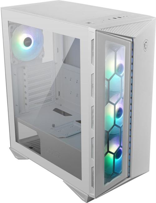Boîtier PC gaming MSI MPG GUNGNIR 110R moyen tour blanc ARGB avec panneau latéral verre trempé